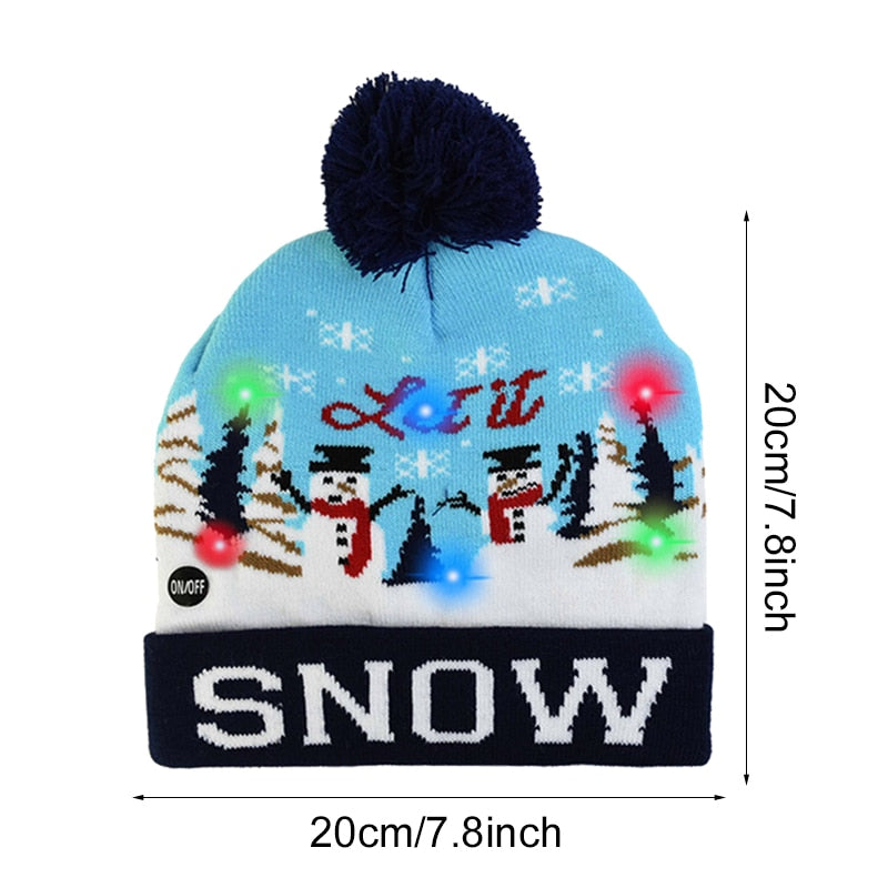 LED Christmas Hat Sweater Knitted Beanie Christmas Light Up Knitted Hat Christmas Gift for Kids Xmas 2021 New Year Decorations