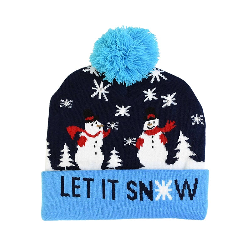 LED Christmas Hat Sweater Knitted Beanie Christmas Light Up Knitted Hat Christmas Gift for Kids Xmas 2021 New Year Decorations