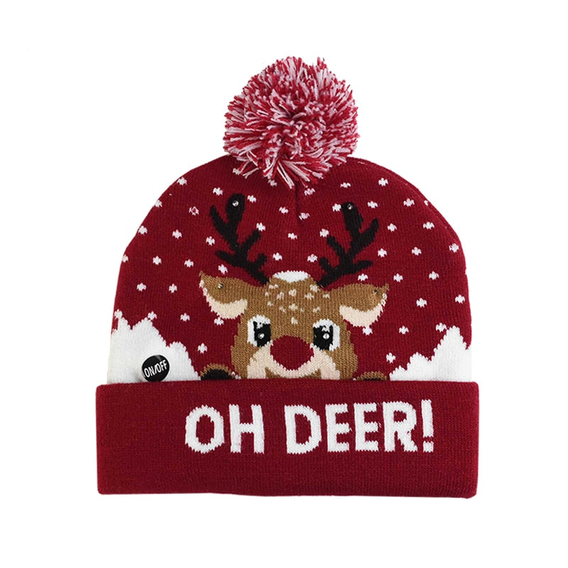 LED Christmas Hat Sweater Knitted Beanie Christmas Light Up Knitted Hat Christmas Gift for Kids Xmas 2021 New Year Decorations