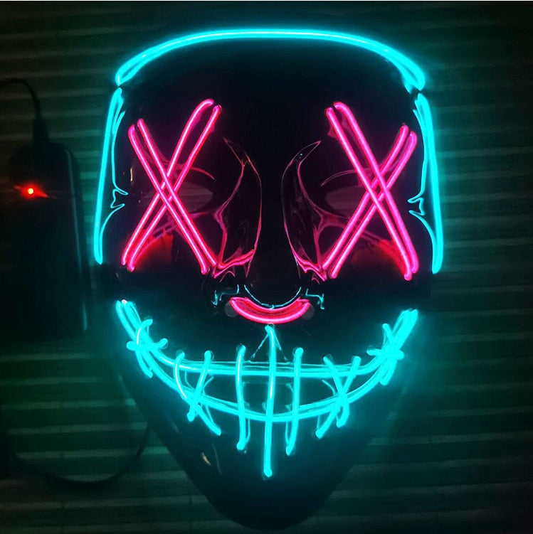 Led Mask Halloween Party Masque Masquerade Masks Neon Maske Light Glow In The Dark Mascara Horror Maska Glowing Masker Purge