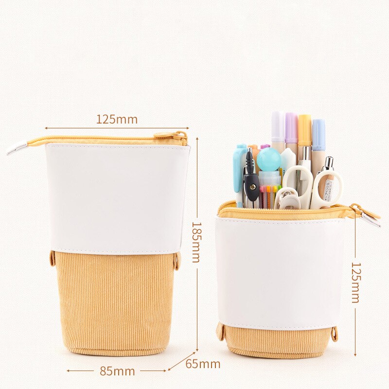 Pop-up Pencil Case Telescopic Holder Stationery Case PU Corduroy Stand-up Transformer Bag Large Capacity Gift for Kids Hot