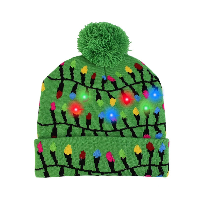 LED Christmas Hat Sweater Knitted Beanie Christmas Light Up Knitted Hat Christmas Gift for Kids Xmas 2021 New Year Decorations