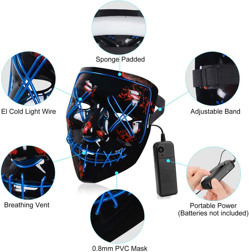 Led Mask Halloween Party Masque Masquerade Masks Neon Maske Light Glow In The Dark Mascara Horror Maska Glowing Masker Purge