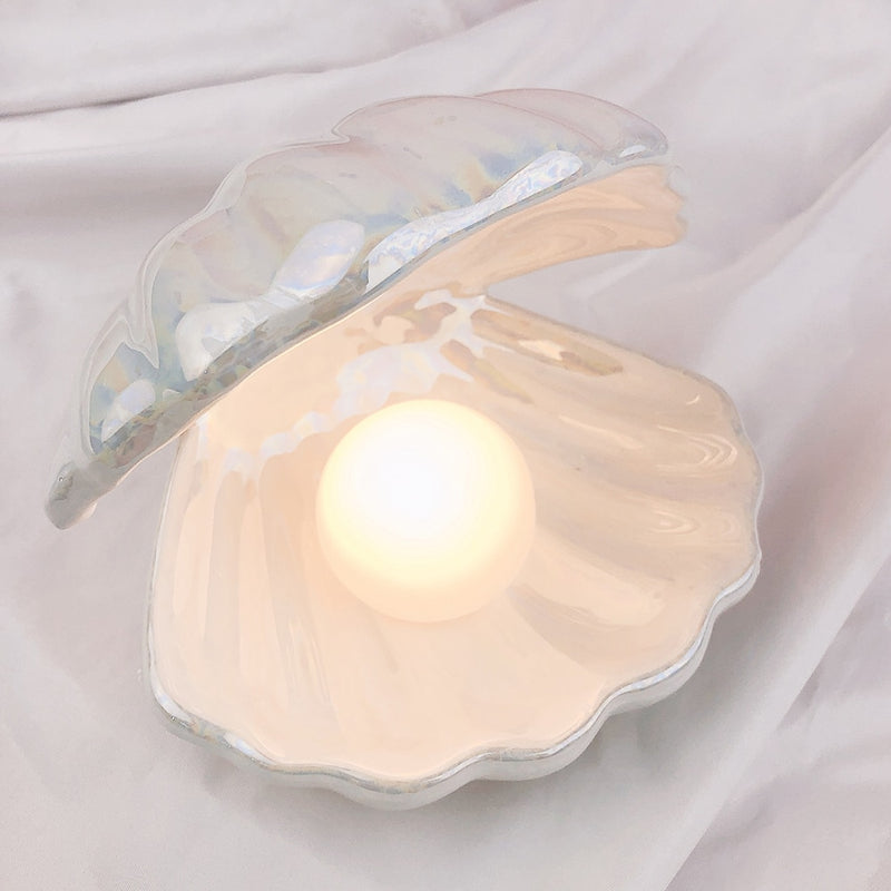 Ins Japanese Style Ceramic Shell Pearl Night Light Streamer Mermaid Fairy Shell Night Lamp For Bedside Home Decoration Xmas Gift