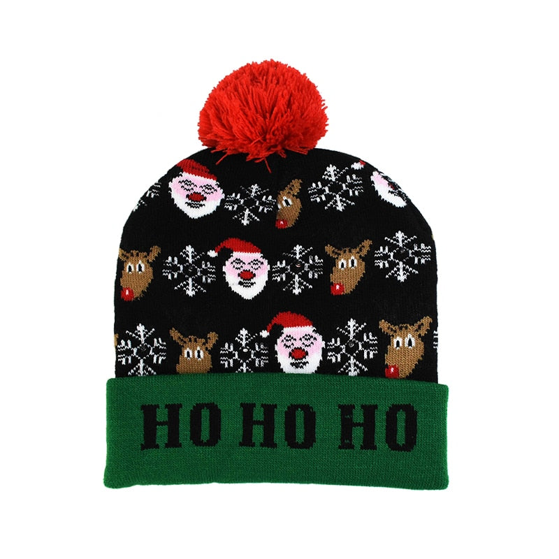 LED Christmas Hat Sweater Knitted Beanie Christmas Light Up Knitted Hat Christmas Gift for Kids Xmas 2021 New Year Decorations