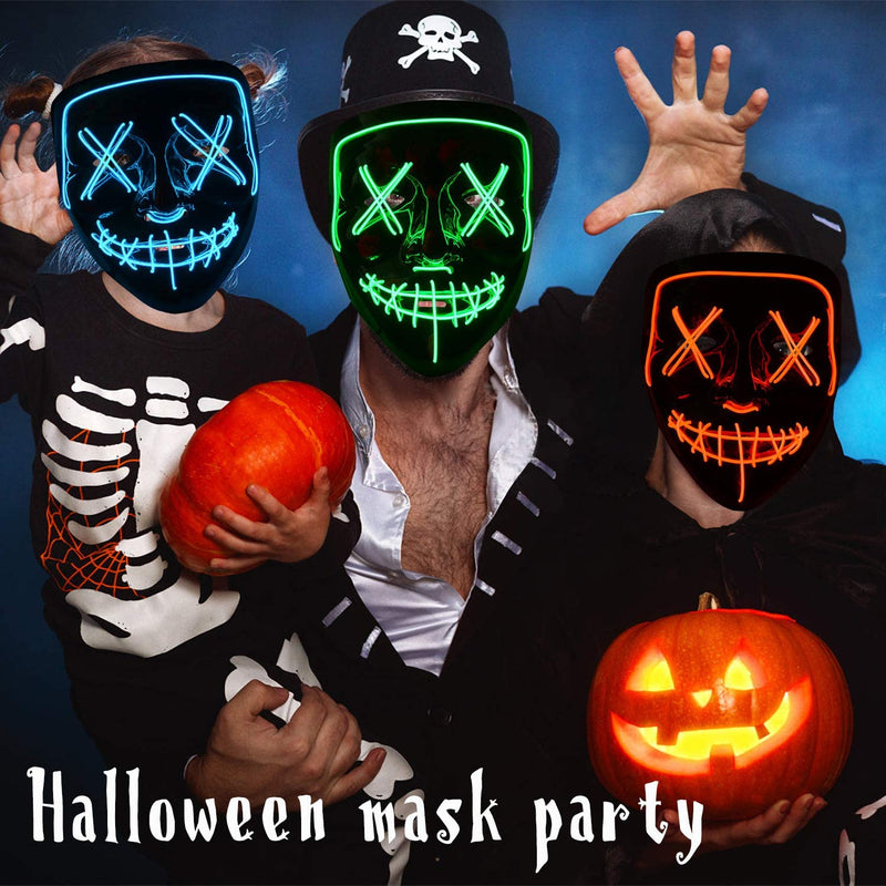 Led Mask Halloween Party Masque Masquerade Masks Neon Maske Light Glow In The Dark Mascara Horror Maska Glowing Masker Purge