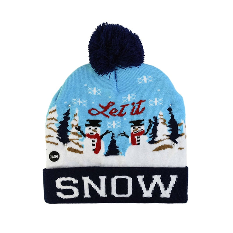 LED Christmas Hat Sweater Knitted Beanie Christmas Light Up Knitted Hat Christmas Gift for Kids Xmas 2021 New Year Decorations