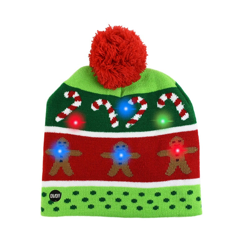 LED Christmas Hat Sweater Knitted Beanie Christmas Light Up Knitted Hat Christmas Gift for Kids Xmas 2021 New Year Decorations