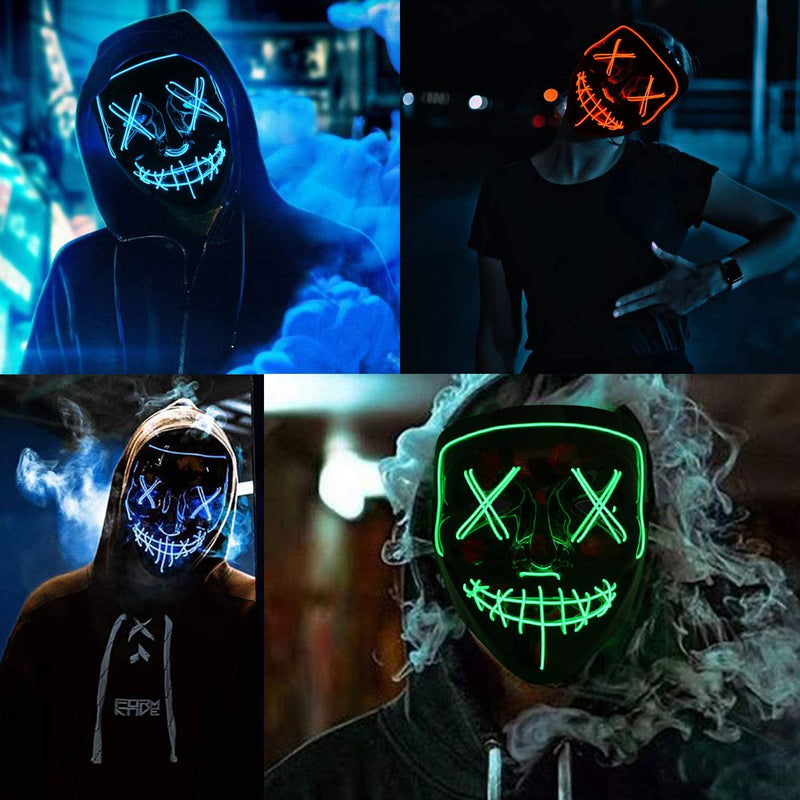 Led Mask Halloween Party Masque Masquerade Masks Neon Maske Light Glow In The Dark Mascara Horror Maska Glowing Masker Purge