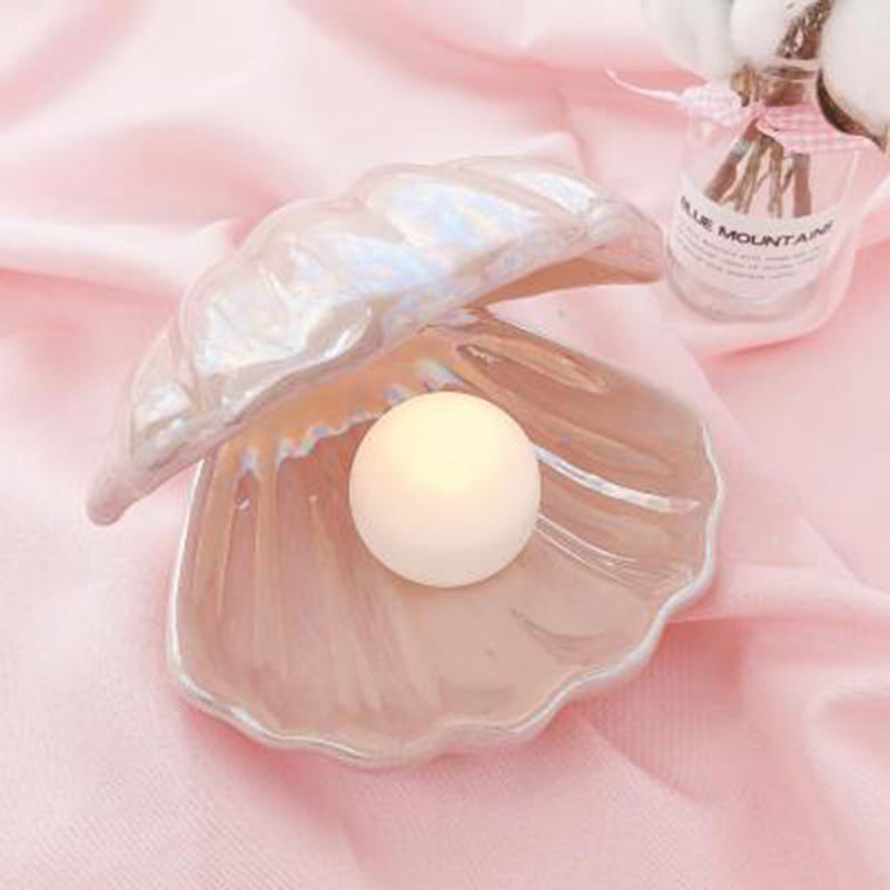 Ins Japanese Style Ceramic Shell Pearl Night Light Streamer Mermaid Fairy Shell Night Lamp For Bedside Home Decoration Xmas Gift